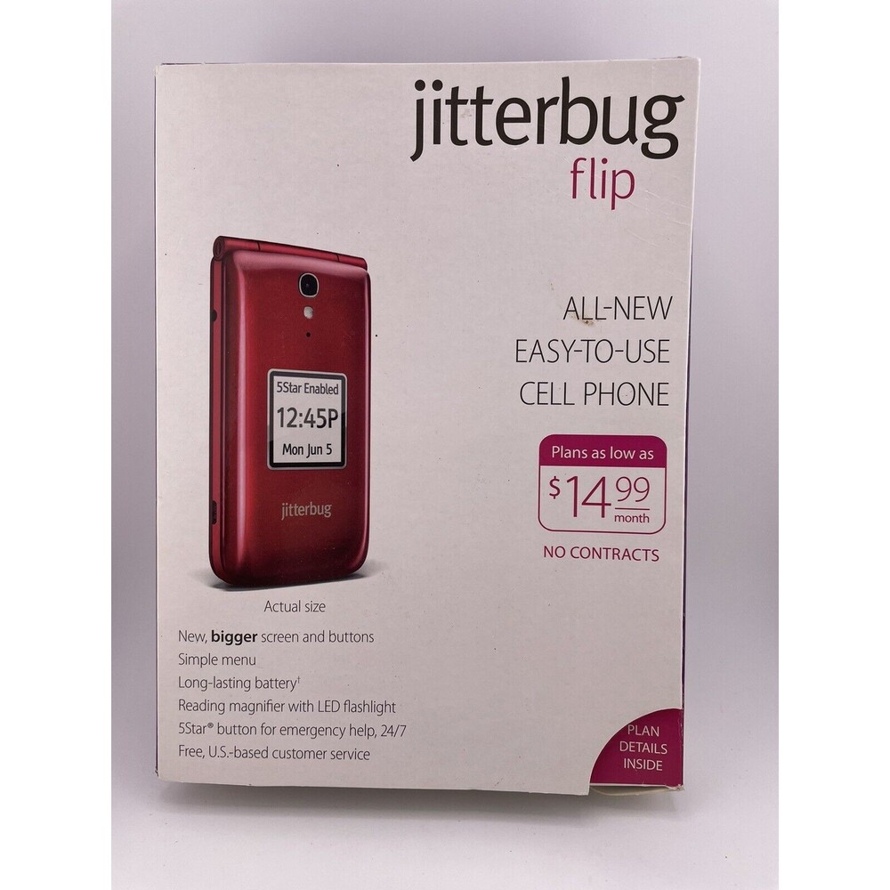 Jitterbug Flip Cell Phone Red Great Call Alcatel One with car charger